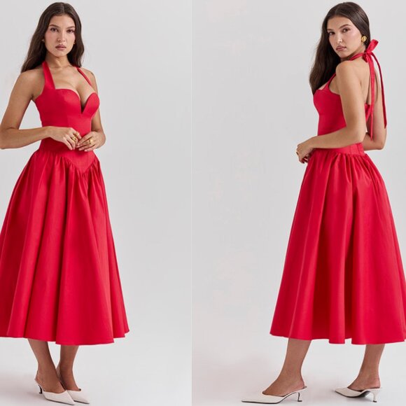 HOUSE OF CB 'Coquette' Scarlet Halter Midi Dress NWOT - Picture 3 of 7